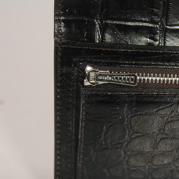 High Quality Hermes Bearn Japonaise Croco Leather Bi-Fold Wallets H208 Black Fake